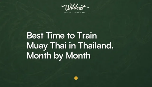 Open-air Muay Thai training garden at Wildcat in Chiang Mai, used as the cover of a month-by-month training guide