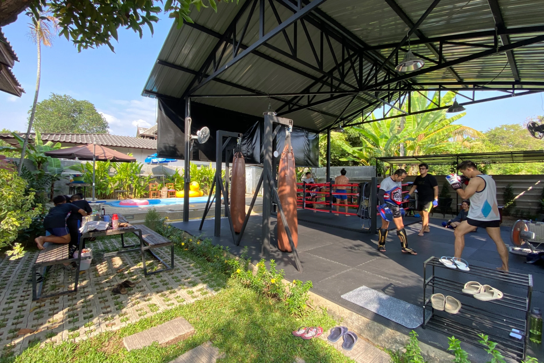 The open-air Wildcat gym, pool and garden in Chiang Mai